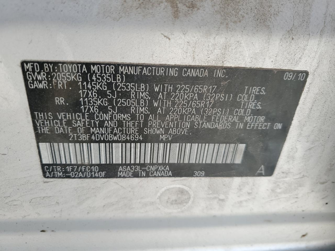 2T3BF4DV0BW084694 2011 Toyota Rav4