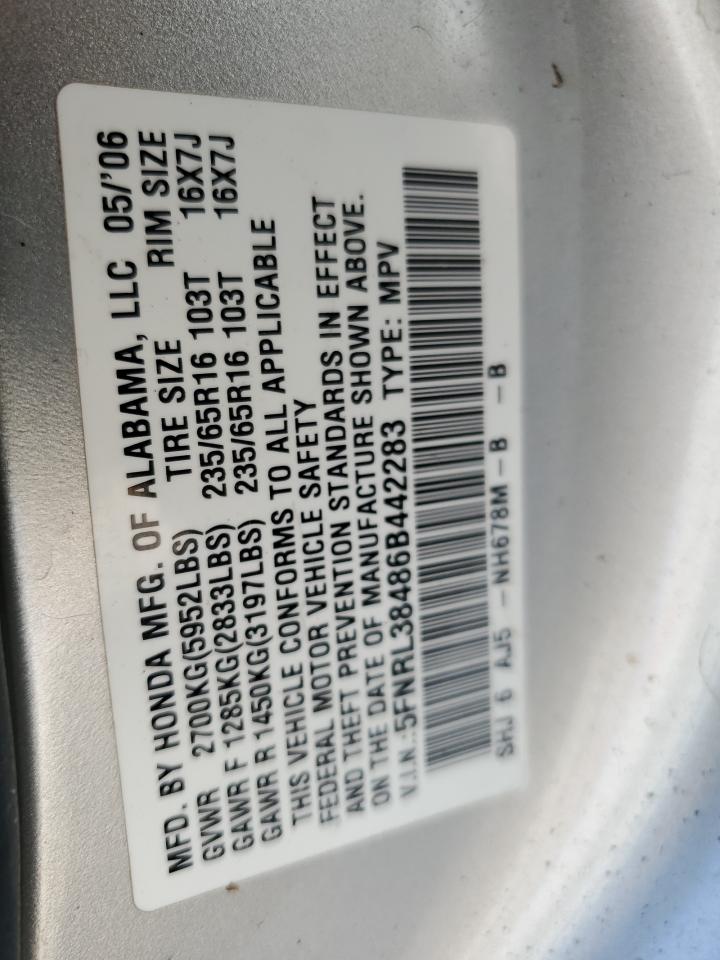 5FNRL38486B442283 2006 Honda Odyssey Ex