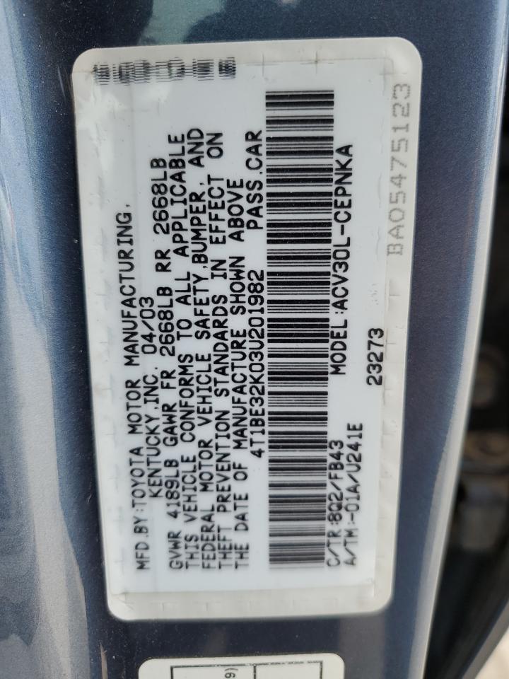 4T1BE32K03U201982 2003 Toyota Camry Le