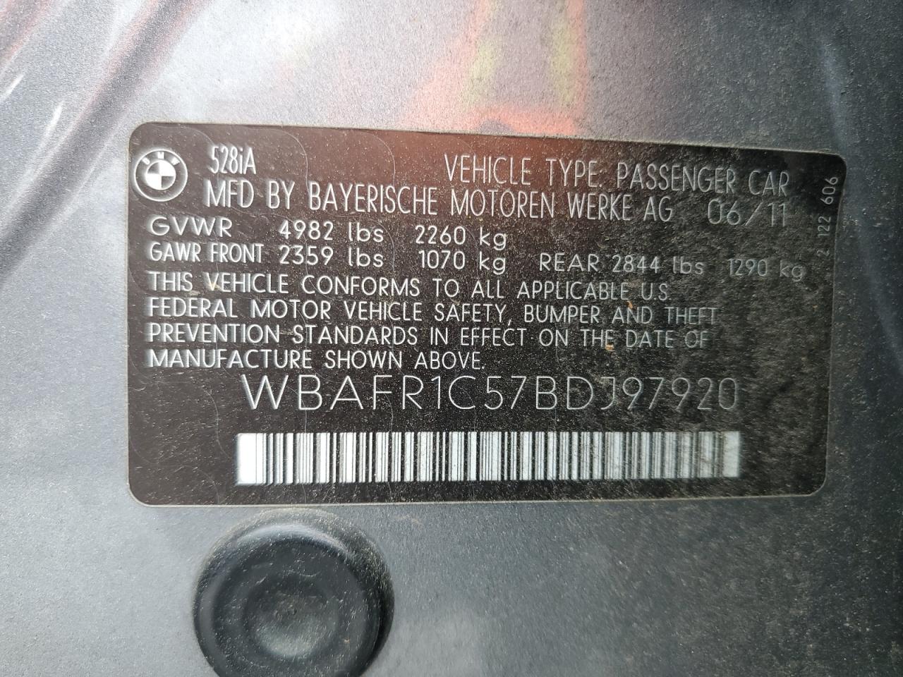 WBAFR1C57BDJ97920 2011 BMW 528 I