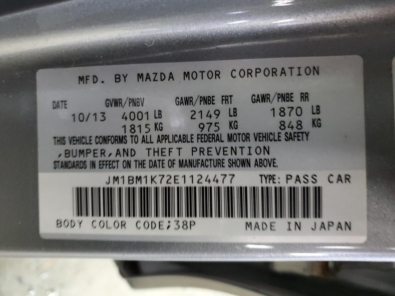 JM1BM1K72E1124477 2014 Mazda 3 Sport