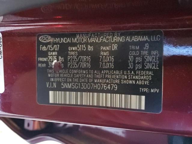 2007 Hyundai Santa Fe Gls VIN: 5NMSG13D07H076479 Lot: 49634164