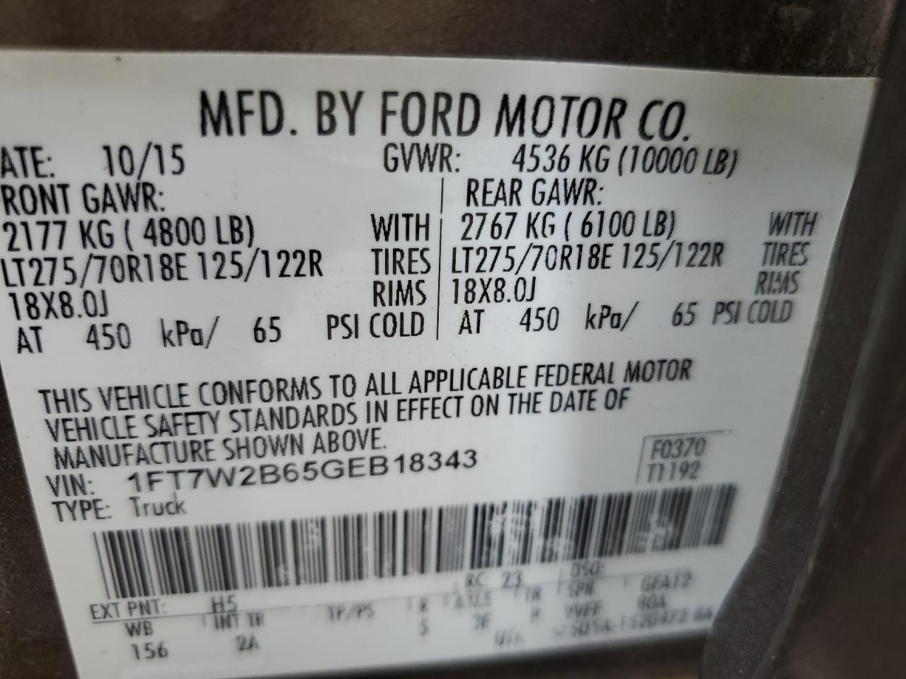 1FT7W2B65GEB18343 2016 Ford F250 Super Duty