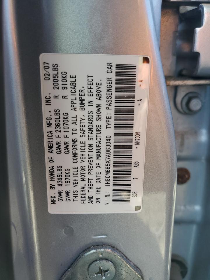 1HGCM665X7A063040 2007 Honda Accord Ex