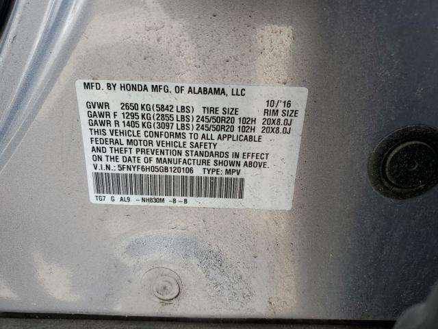 2016 HONDA PILOT ELIT - 5FNYF6H05GB120106