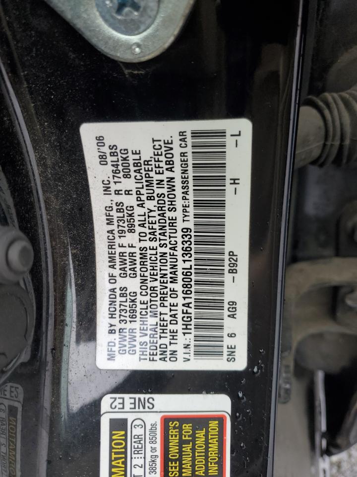 1HGFA16806L136339 2006 Honda Civic Ex