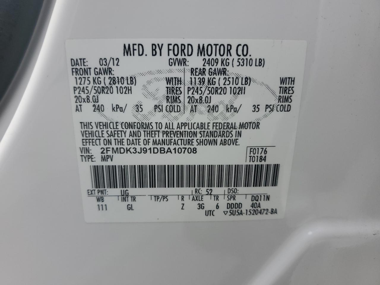 2FMDK3J91DBA10708 2013 Ford Edge Sel