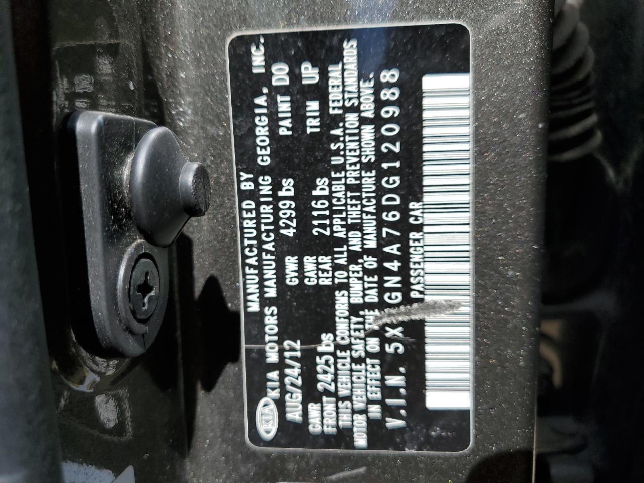 5XXGN4A76DG120988 2013 Kia Optima Ex