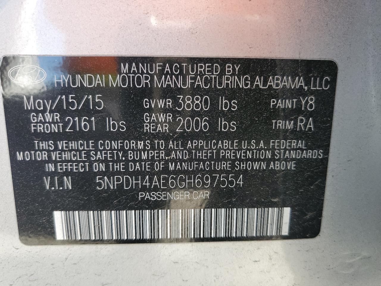 5NPDH4AE6GH697554 2016 Hyundai Elantra Se