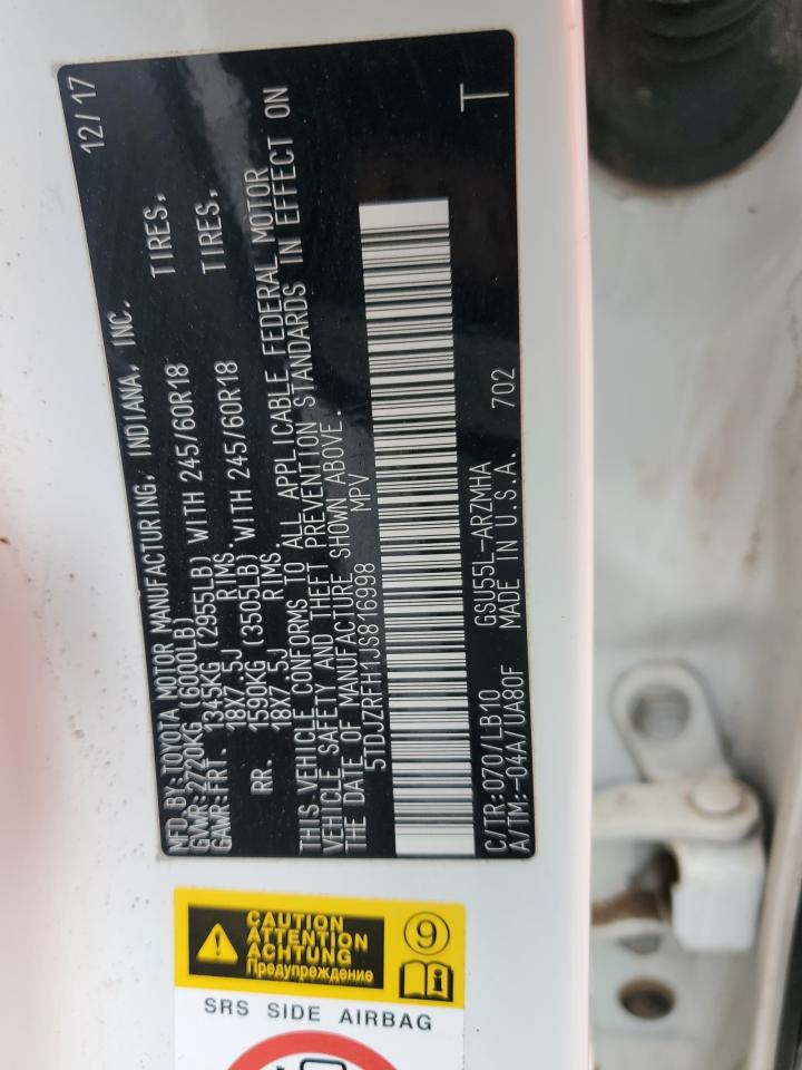 5TDJZRFH1JS816998 2018 Toyota Highlander Se