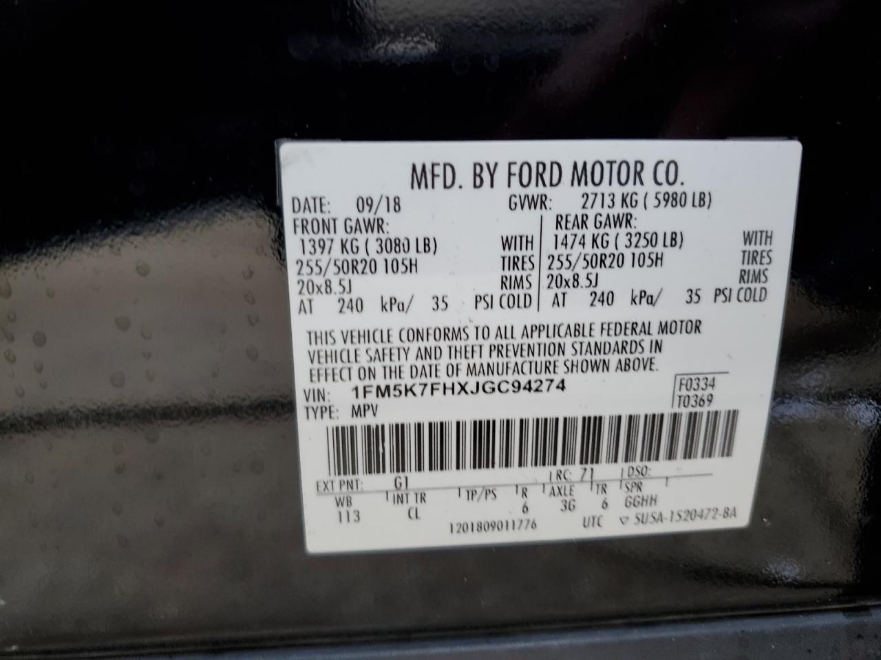 2018 Ford Explorer Limited vin: 1FM5K7FHXJGC94274