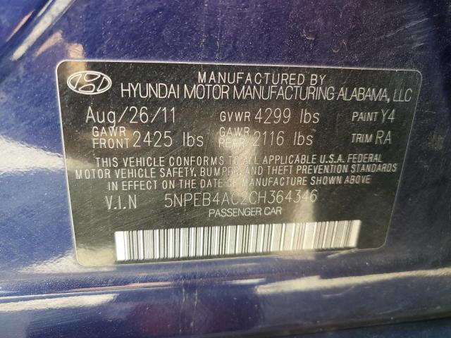 2012 Hyundai Sonata Gls VIN: 5NPEB4AC2CH364346 Lot: 51111764