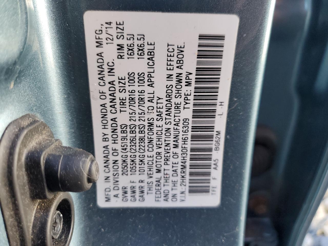 2HKRM4H30FH616309 2015 Honda Cr-V Lx