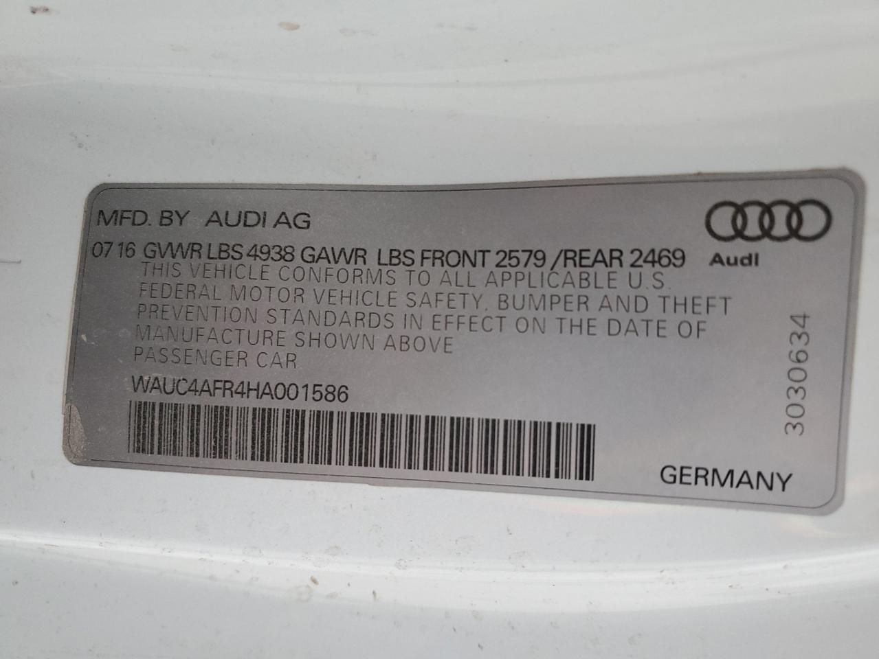 WAUC4AFR4HA001586 2017 Audi S5