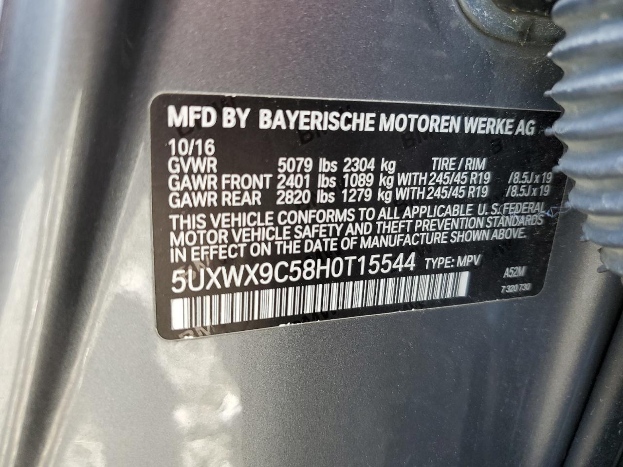 5UXWX9C58H0T15544 2017 BMW X3 xDrive28I