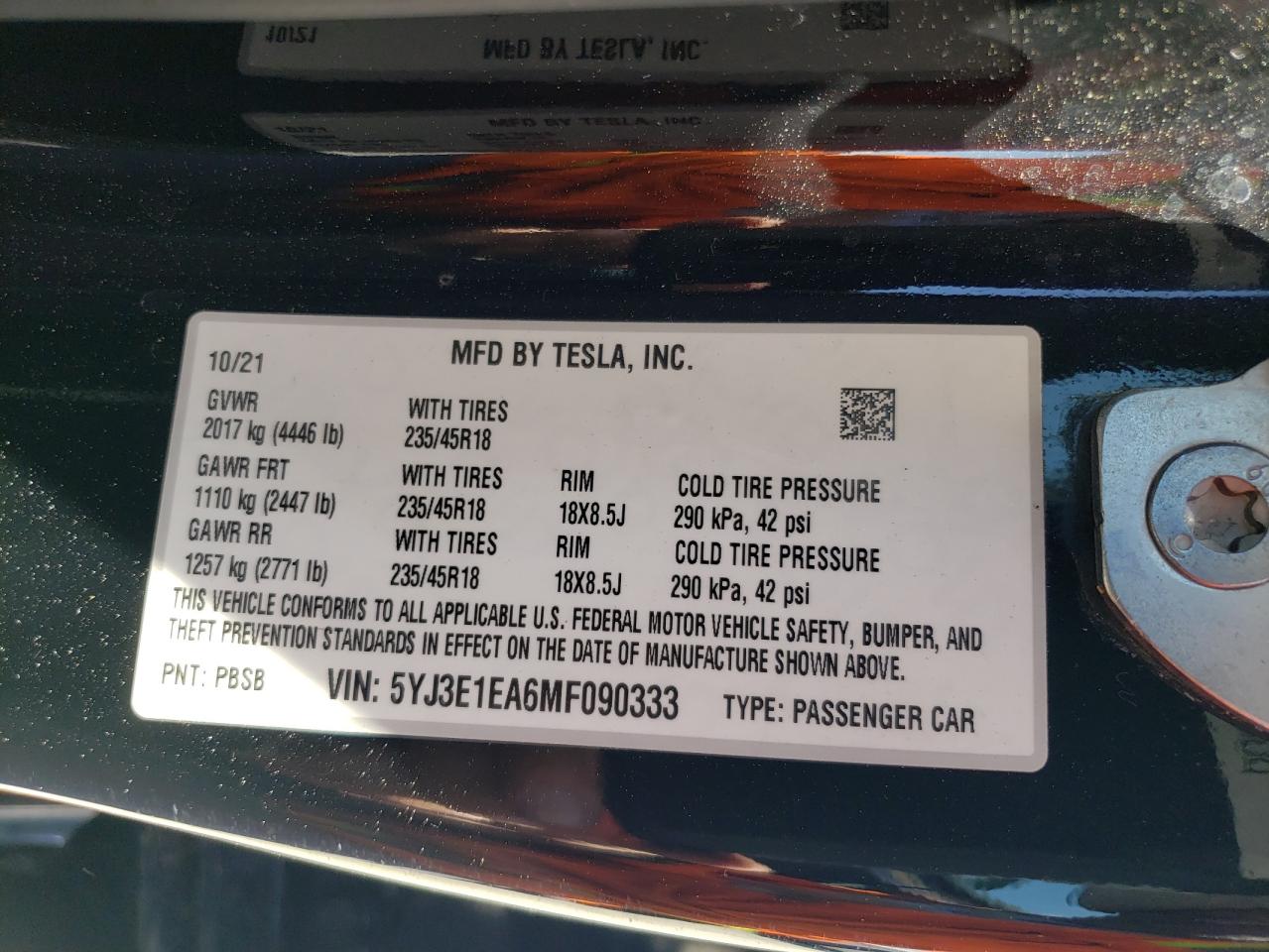 5YJ3E1EA6MF090333 2021 Tesla Model 3