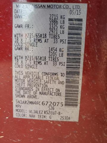 2015 Nissan Pathfinder S VIN: 5N1AR2MN4FC672075 Lot: 50979714