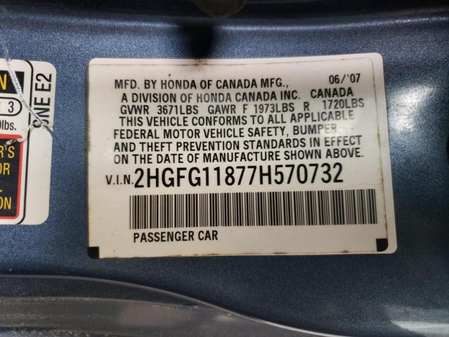 2007 Honda Civic Ex VIN: 2HGFG11877H570732 Lot: 52858014