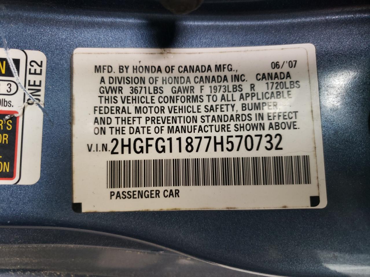 2HGFG11877H570732 2007 Honda Civic Ex