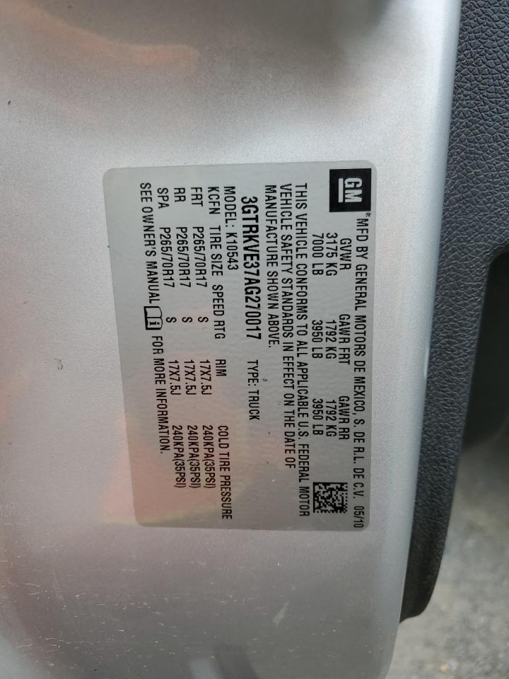 3GTRKVE37AG270017 2010 GMC Sierra K1500 Sle