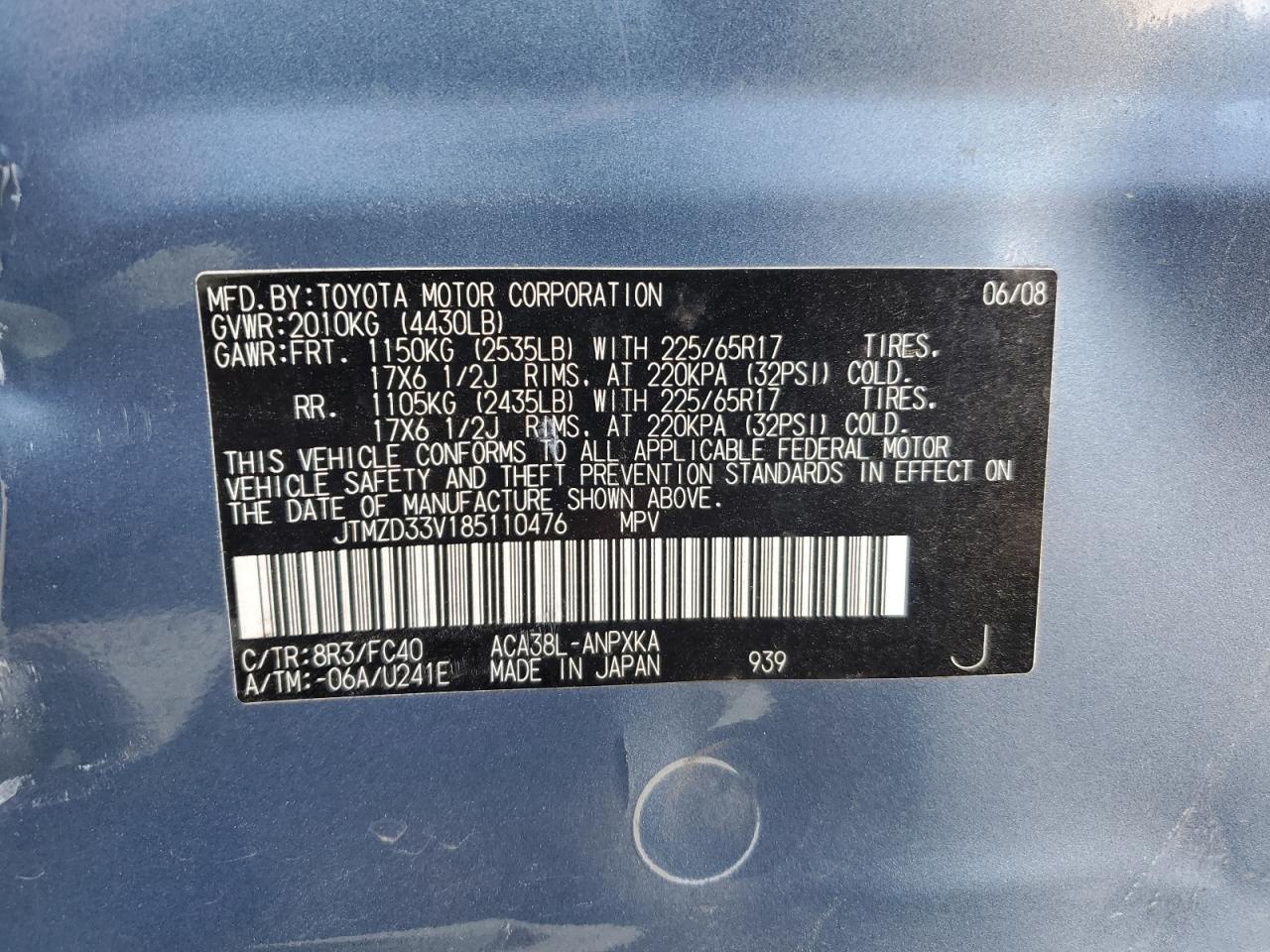 JTMZD33V185110476 2008 Toyota Rav4