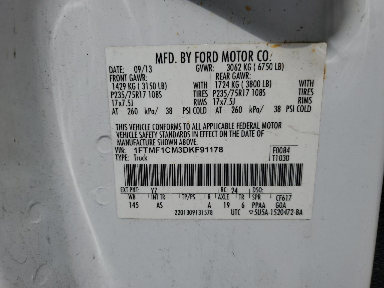 1FTMF1CM3DKF91178 2013 Ford F150 1FTMF1CM3DKF91178 2013 Ford F150
