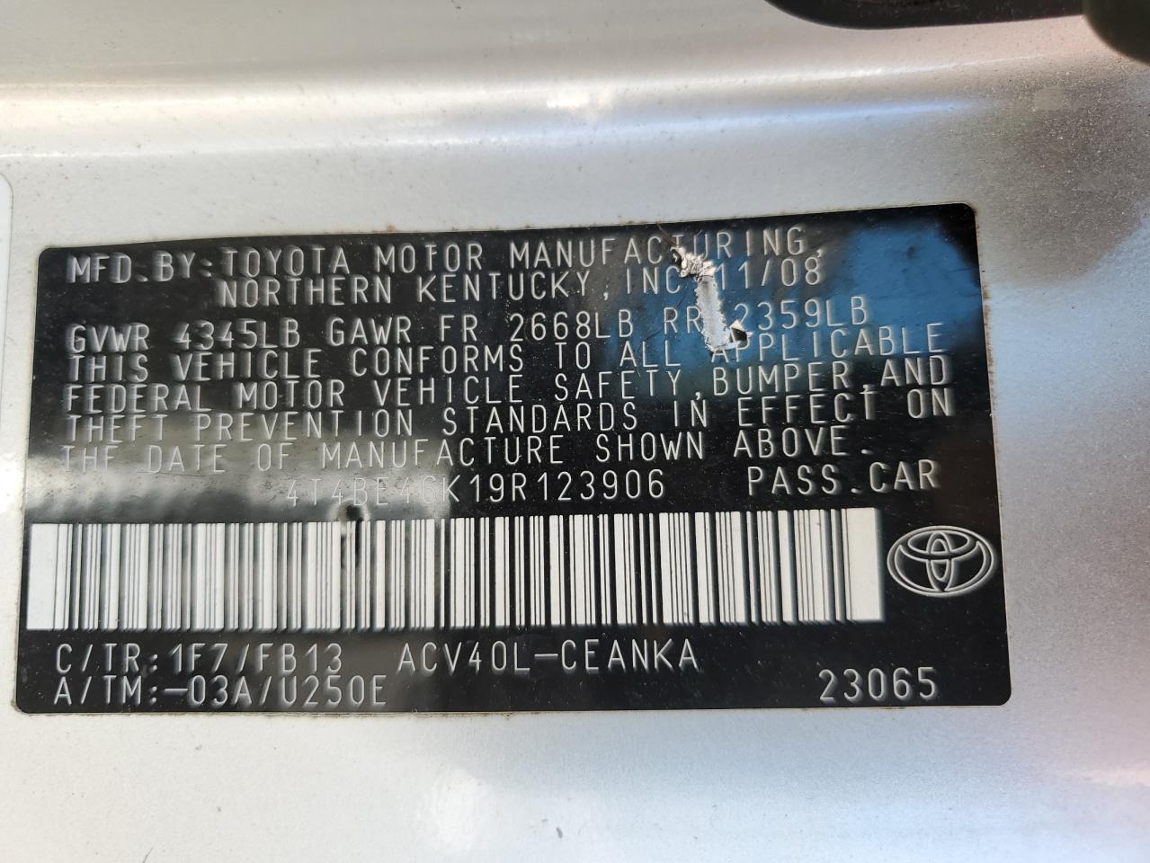 4T4BE46K19R123906 2009 Toyota Camry Base