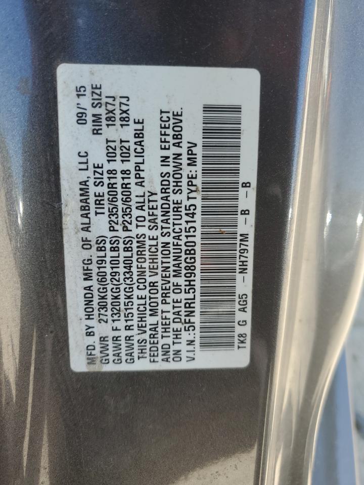 5FNRL5H98GB015145 2016 Honda Odyssey Touring