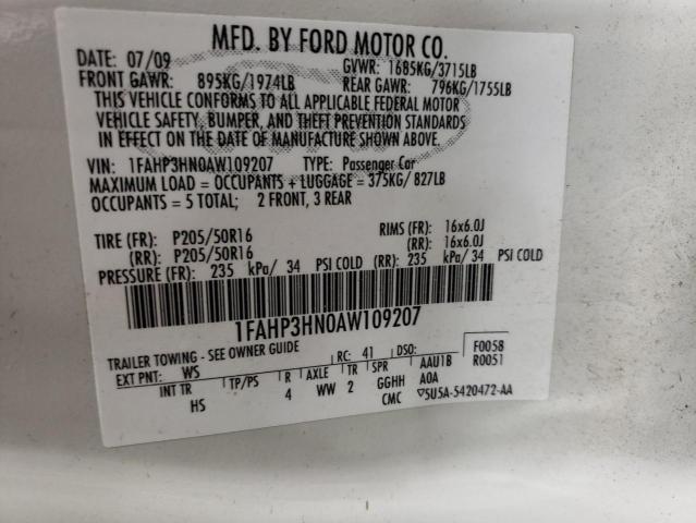 2010 Ford Focus Sel VIN: 1FAHP3HN0AW109207 Lot: 20154810