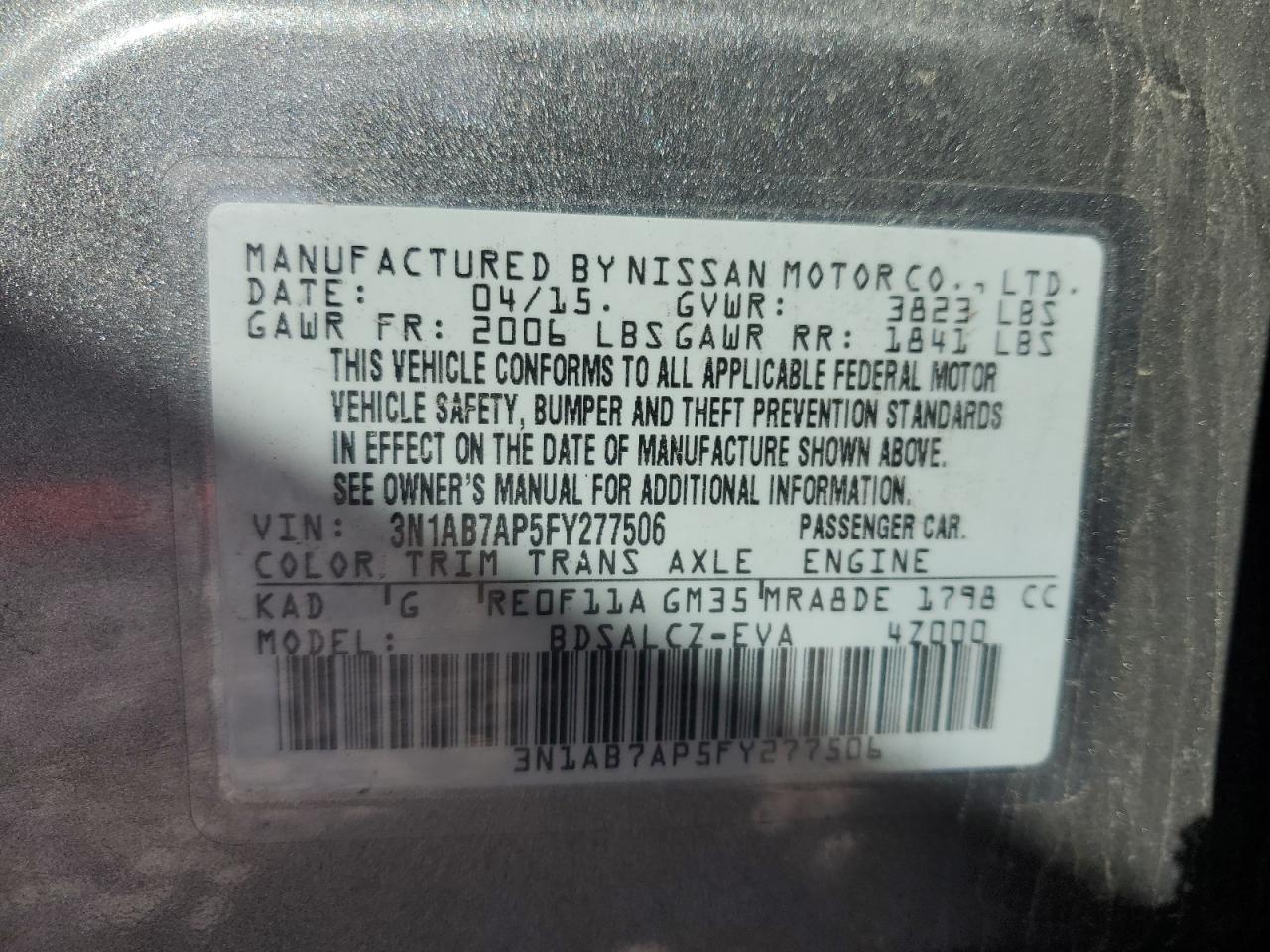 3N1AB7AP5FY277506 2015 Nissan Sentra S