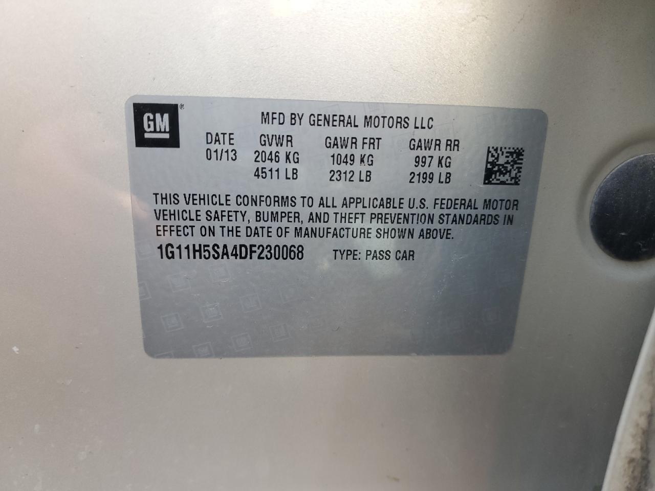 1G11H5SA4DF230068 2013 Chevrolet Malibu Ltz