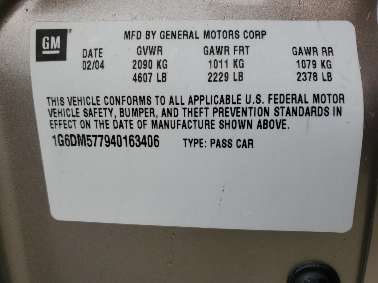 1G6DM577940163406 2004 Cadillac Cts