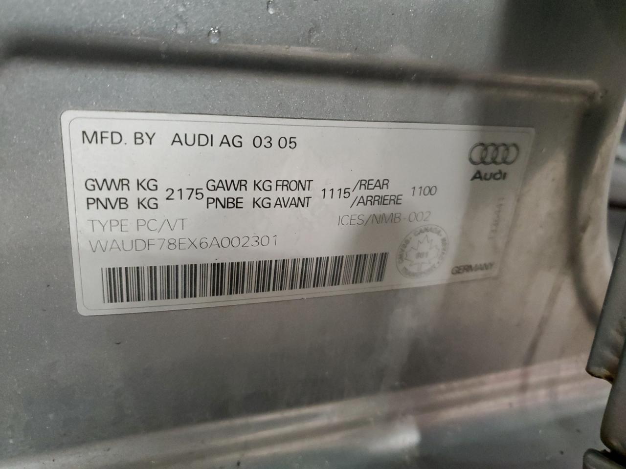 WAUDF78EX6A002301 2006 Audi A4 2.0T Quattro