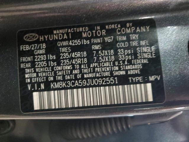 2018 Hyundai Kona Limited VIN: KM8K3CA59JU092551 Lot: 51931044