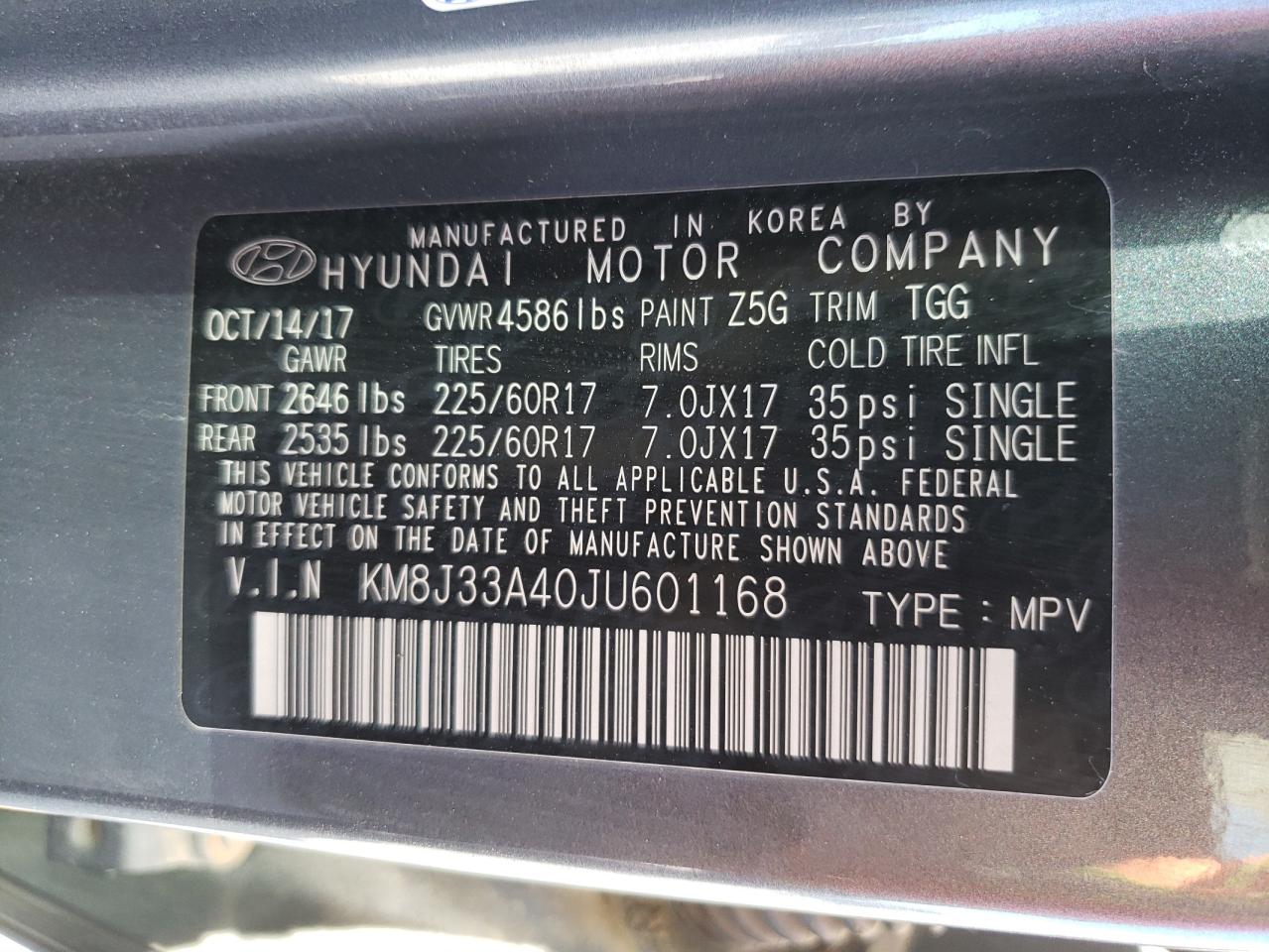 KM8J33A40JU601168 2018 Hyundai Tucson Sel