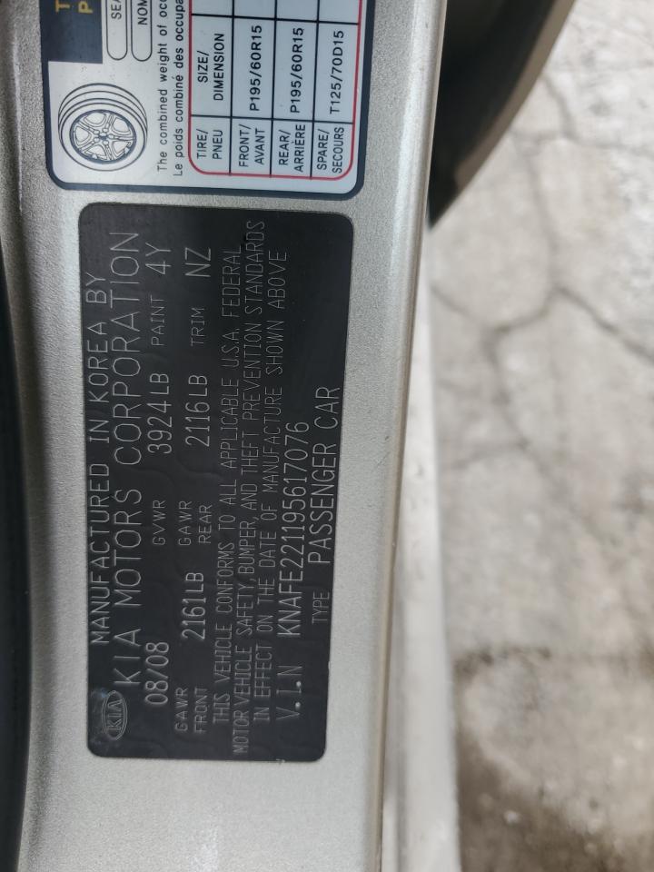 KNAFE221195617076 2009 Kia Spectra Ex