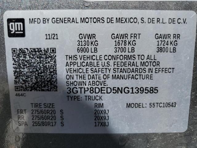 3GTP8DED5NG139585 2022 GMC Sierra Limited C1500 Slt