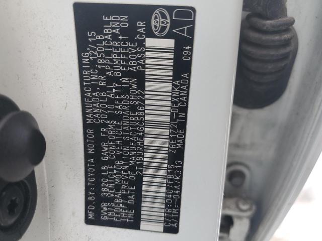 2016 Toyota Corolla L VIN: 2T1BURHE4GC586722 Lot: 49509994