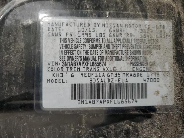 2015 Nissan Sentra S VIN: 3N1AB7APXFL685674 Lot: 52858164