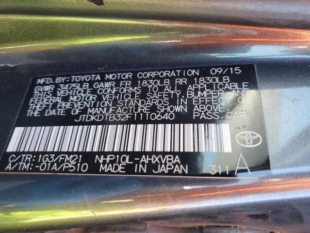 2015 Toyota Prius C VIN: JTDKDTB32F1110640 Lot: 50569134