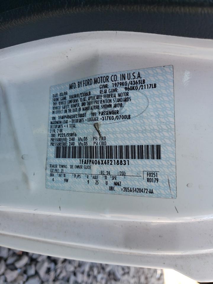 1FAFP406X4F218831 2004 Ford Mustang