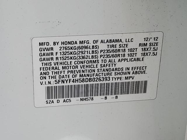 2013 Honda Pilot Exl VIN: 5FNYF4H58DB026393 Lot: 49066304