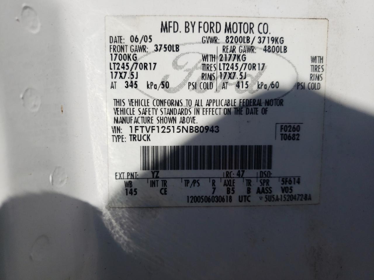 1FTVF12515NB80943 2005 Ford F150