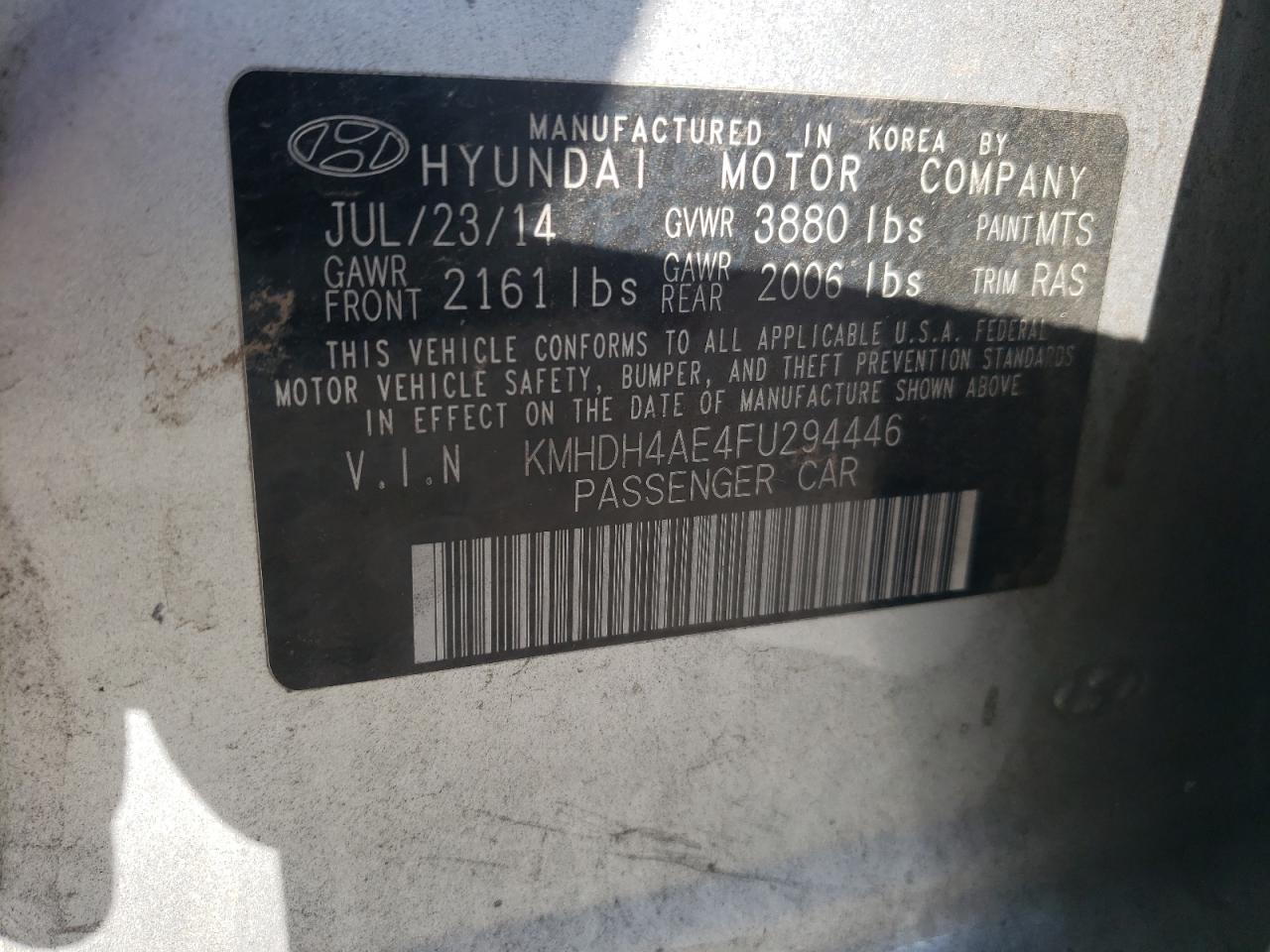 KMHDH4AE4FU294446 2015 Hyundai Elantra Se