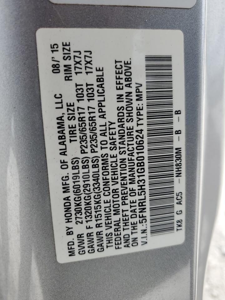 5FNRL5H31GB010624 2016 Honda Odyssey Se