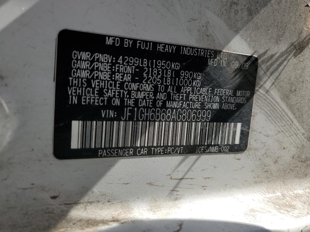 JF1GH6B68AG806999 2010 Subaru Impreza 2.5I Premium