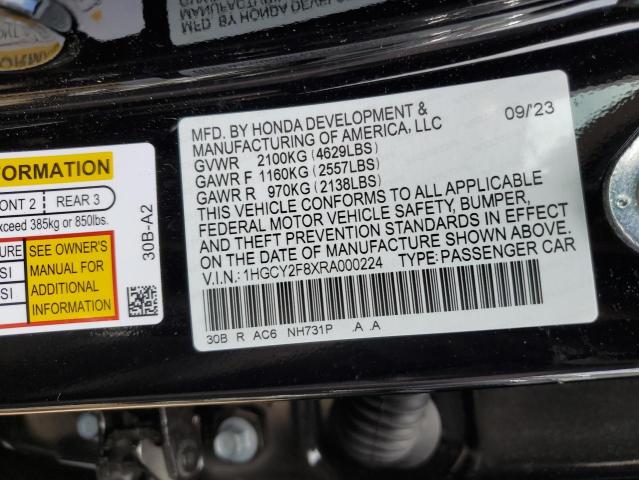 2024 Honda Accord Touring Hybrid VIN: 1HGCY2F8XRA000224 Lot: 52745914