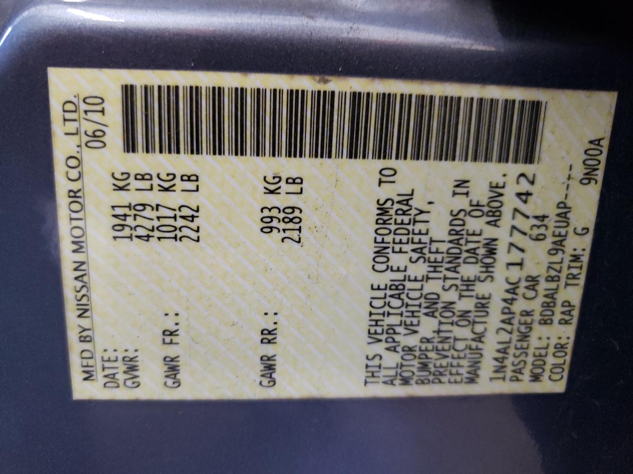 1N4AL2AP4AC177742 2010 Nissan Altima Base