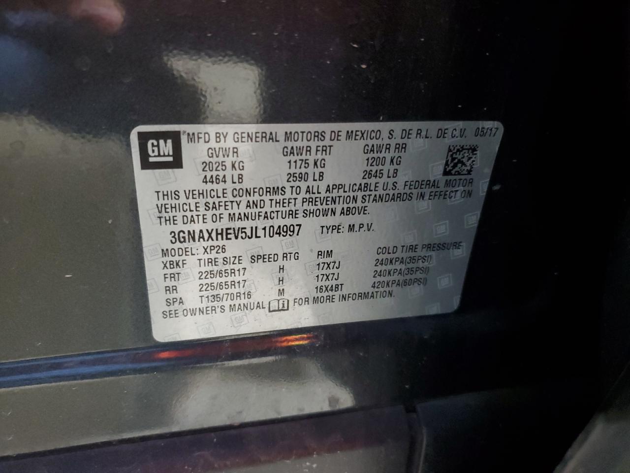 3GNAXHEV5JL104997 2018 Chevrolet Equinox Ls