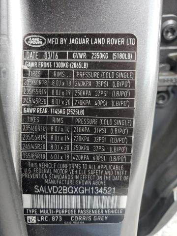 2016 LAND ROVER RANGE ROVE - SALVD2BGXGH134521